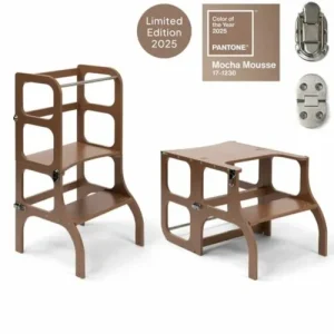Torre Montessoriana Convertibile TAVOLO Step’n’Sit in legno colore MOCHA MOUSSE Learning Tower – Ette Tete
