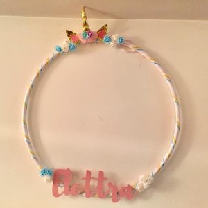 Cerchio con scritta in legno- Unicorno