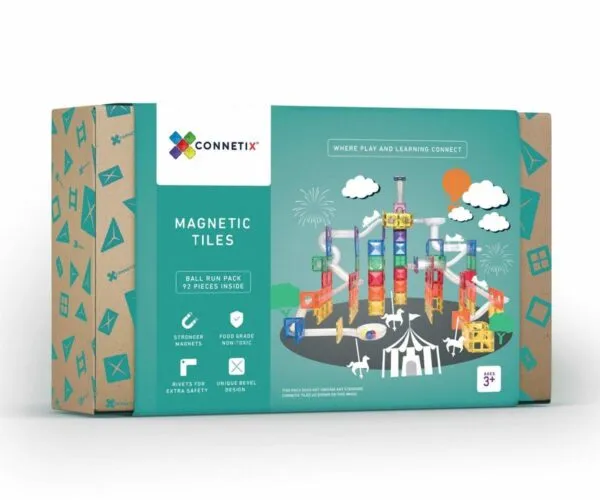 92 pezzi Ball Run Pack – Tessere magnetiche, pista biglie – Connetix Tiles