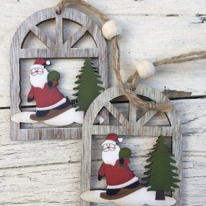 Coppia di decorazioni in legno da appendere-babbonatale