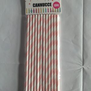 Cannucce carta biodegradabili strisce rosa bianco