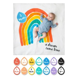 Set primo anno Rainbow – Copertina in Mussola di Cotone + 14 Carte – Lulujo