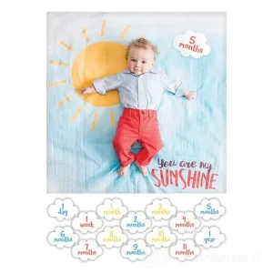 Set primo anno you are my sunshine – Copertina in Mussola di Cotone + 14 Carte – Lulujo